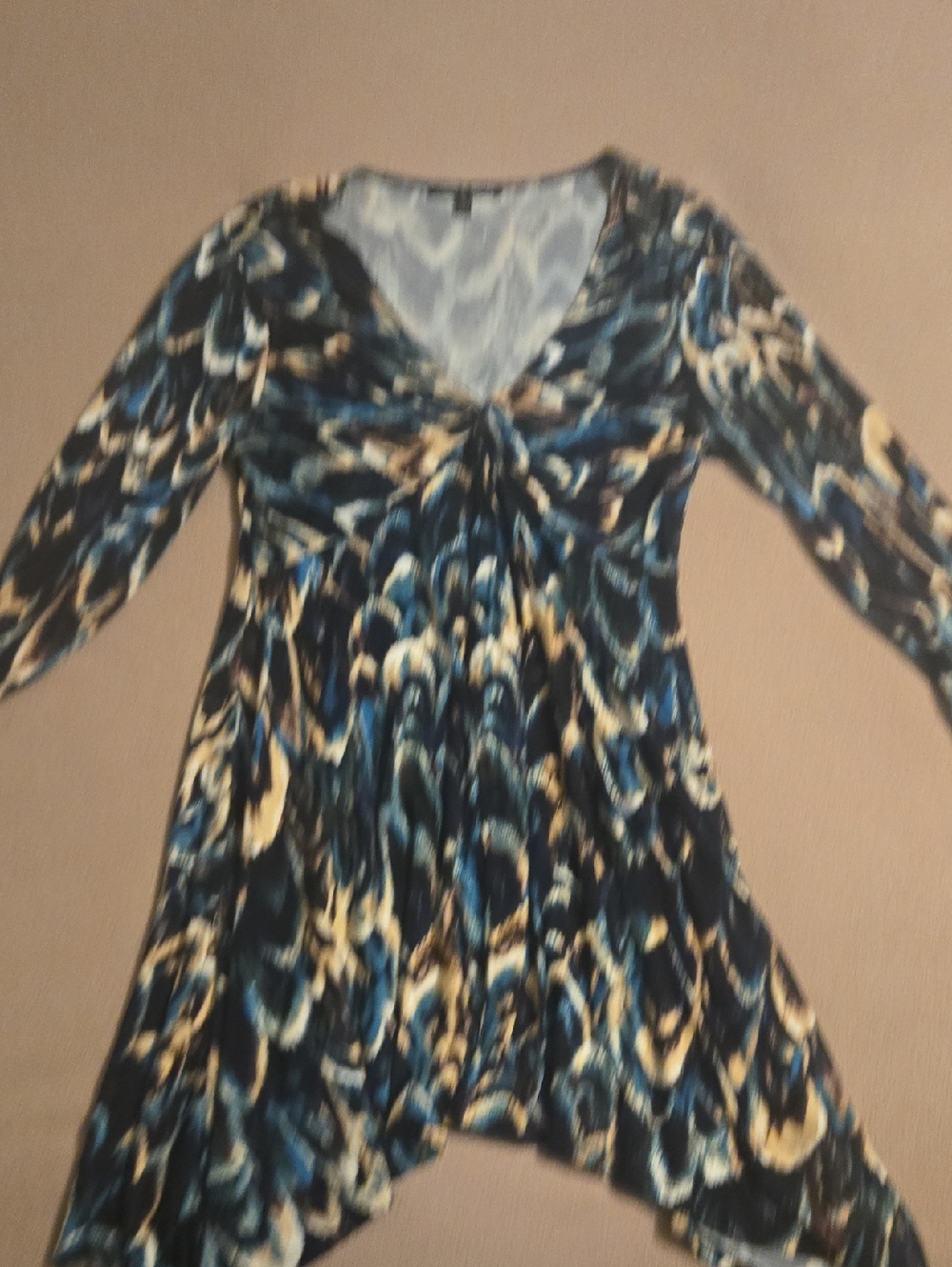 Blue and Cream Abstract Print V-Neck Tunic